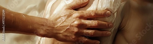 Fototapeta An intimate moment featuring a caring hand gently touching skin, symbolizing connection, warmth, and human touch.