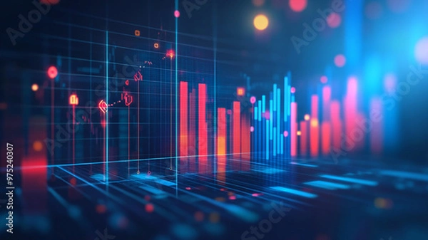 Obraz Colorful digital data visualization showcasing trends with bright bars and glowing elements
