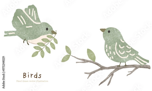 Fototapeta 森で暮らす小鳥のイラスト