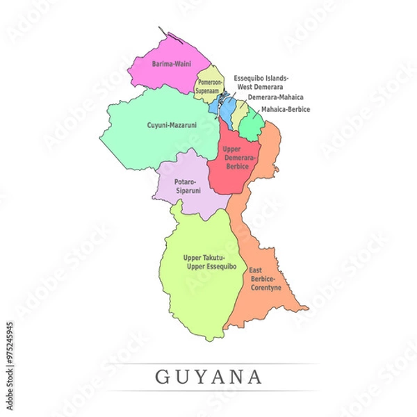 Fototapeta Guyana administrative divisions. Guyana map illustration vector.