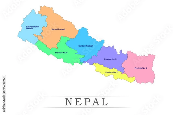 Obraz Nepal administrative divisions. Nepal map illustration vector.