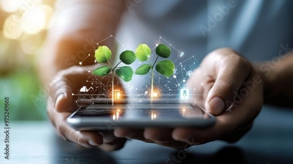 Obraz A person using an app to monitor their energy usage and optimize their energy consumption, symbolizing energy efficiency technology.