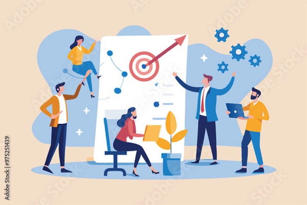 Fototapeta Strategic planning, plan to overcome difficulty or obstacle to reach goal or target, team brainstorm or competitor analysis