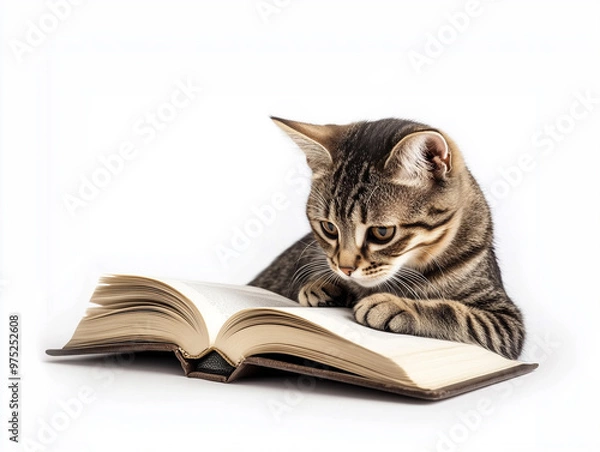 Fototapeta smart cat reading a book