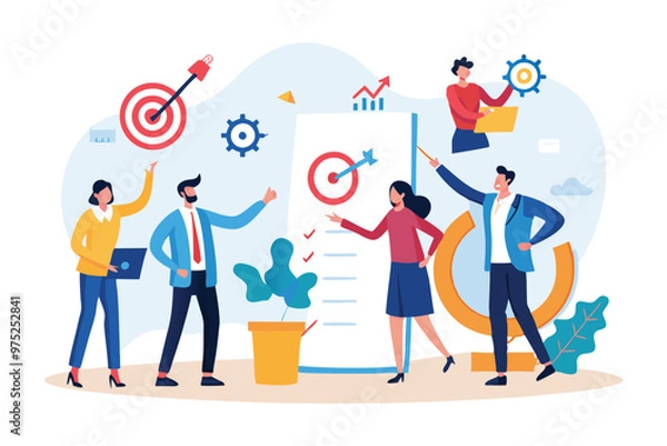 Fototapeta Strategic planning, plan to overcome difficulty or obstacle to reach goal or target, team brainstorm or competitor analysis