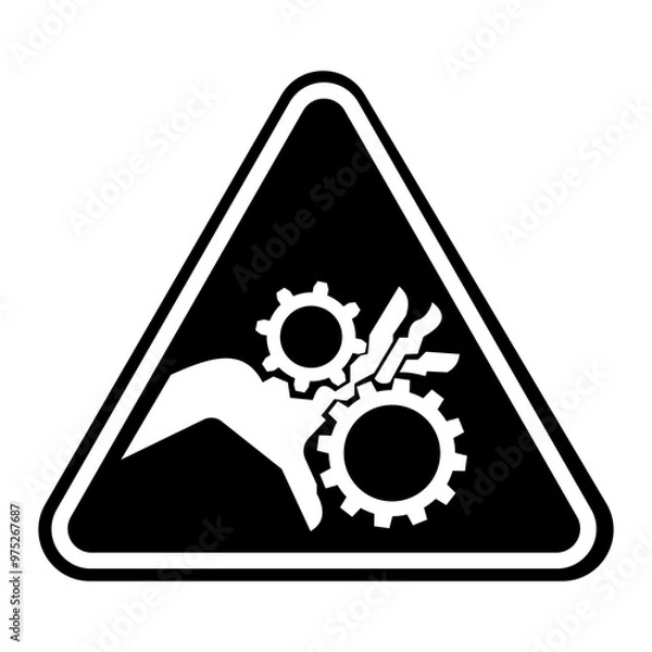 Fototapeta isolated watch out machine operation automatically, common hazards symbols on yellow round triangle board warning sign for icon, label, logo or package industry etc. flat style vector design.