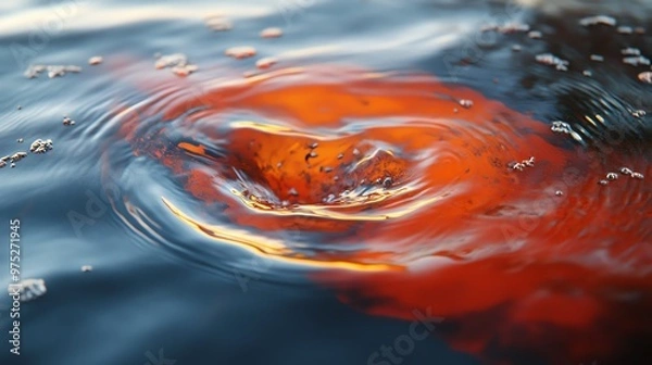 Fototapeta A vibrant swirl of orange hues in clear water, creating captivating ripples and reflections, perfect for nature-inspired visuals.