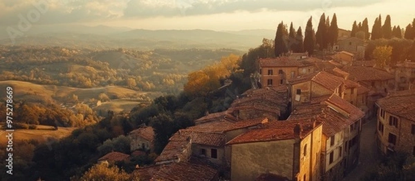 Fototapeta Tuscan Village at Sunset