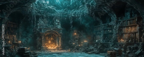 Obraz Evil sorcerer s lair filled with mysterious artifacts, dark magic crackling in the air, an aura of pure dread