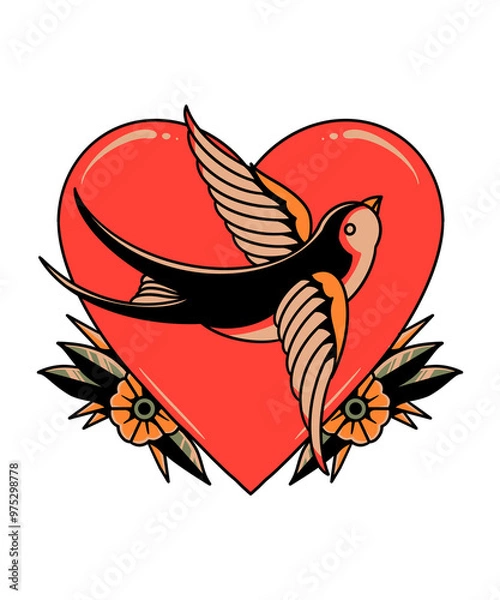 Obraz love swallow tattoo vector design