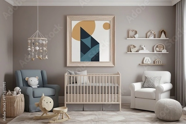 Fototapeta Cozy Infant Room Ambiance with Artistic Frame 3D Model Design