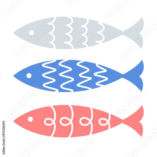 Obraz 北欧風イラスト・魚(灰色・青・赤ver.)