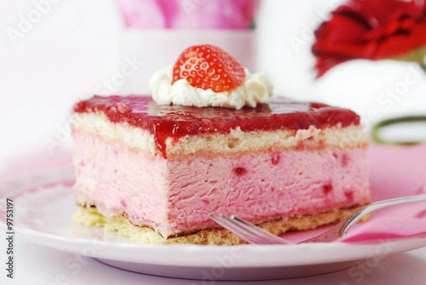 Fototapeta fluffy strawberry cake