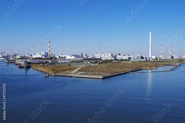 Fototapeta 川と工業地帯