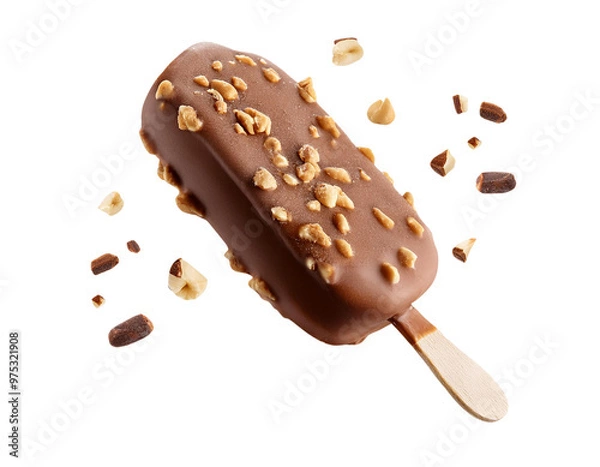 Obraz Delicious chocolate ice cream bar covered in nuts, perfect for summer treats or dessert inspiration.