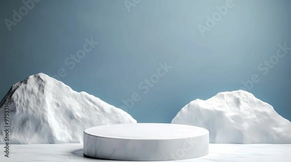 Fototapeta A podium with an ice and snow theme, 3D background podium, Generative AI illustration