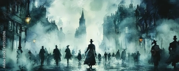 Fototapeta Lost in the Mist of Time A Watercolor Journey Through Victorian London.