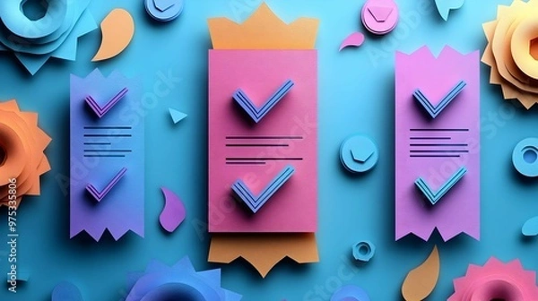 Fototapeta An illustration of a business concept in a papercut style, featuring vibrant and well-designed colors. The layered textures and clean lines bring a modern, creative touch to the overall visual appeal.