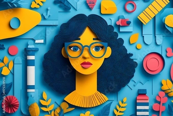 Fototapeta An illustration of a business concept in a papercut style, featuring vibrant and well-designed colors. The layered textures and clean lines bring a modern, creative touch to the overall visual appeal.