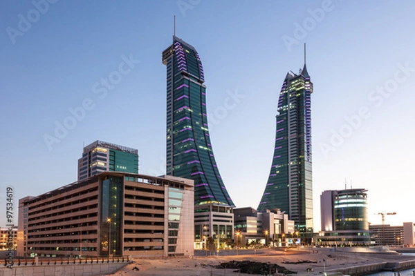 Obraz Bahrain Financial Harbour Towers at dusk