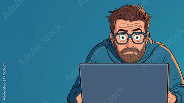 Fototapeta Cartoon Computer Hacker in Action