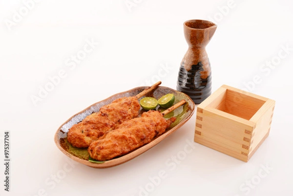Fototapeta おいしそうな焼き鳥と日本酒
