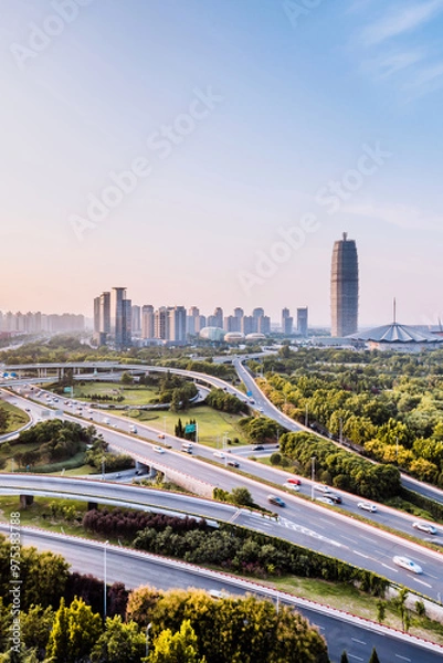 Fototapeta CBD and Overpass Skyline in Zhengdong New District, Zhengzhou, Henan Province, China