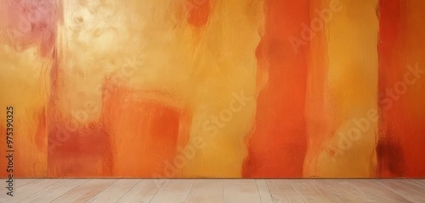 Fototapeta a vibrant abstract painting with bold strokes of orange and yellow, creating a warm and energetic atmosphere.