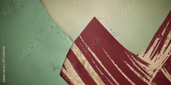 Fototapeta a vibrant abstract composition with a red and white striped pattern, set against a green and beige background.
