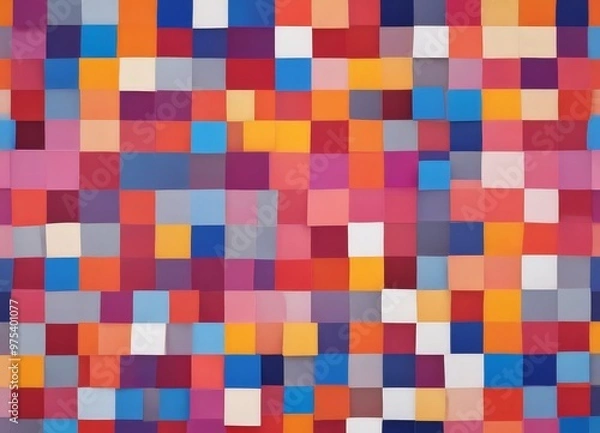 Fototapeta The image is a vibrant abstract composition featuring a grid of overlapping squares in a variety of bright colors, including shades of red, orange, yellow, green, blue, and purple.