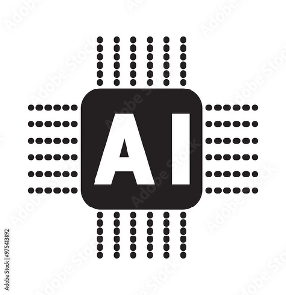 Fototapeta Artificial intelligence AI processor chip vector icon symbol. AI system icon illustration vector. stock vector. illustration. 