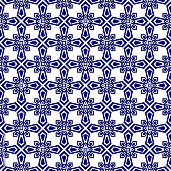 Fototapeta Ornate geometric seamless pattern. Navy blue color on white background