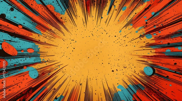 Fototapeta A vibrant explosion graphic with dynamic lines and colors, suitable for comic or design use.
