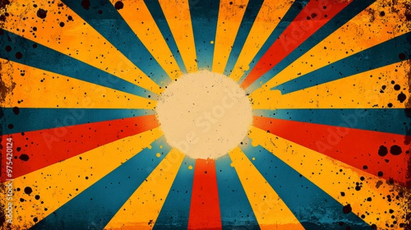 Fototapeta A vibrant graphic featuring rays emanating from a central sun, creating a retro feel.