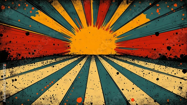 Fototapeta A vibrant graphic with rays emanating from a central sun, evoking energy and warmth.