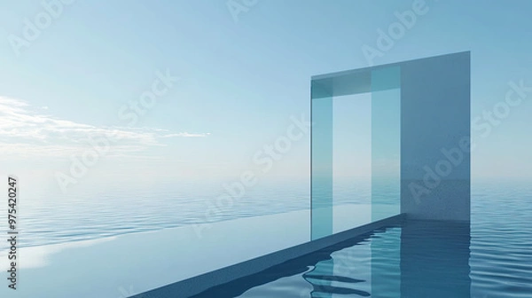 Fototapeta A minimalistic geometric podium in the water, scene for product presentation and promotion