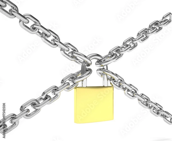 Fototapeta Padlock and chain isolated on white background