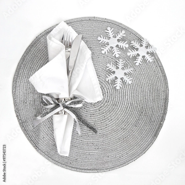 Obraz Knife and Fork on Silver placemat