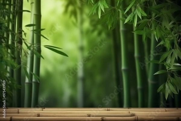 Obraz Close-Up of Lush Green Bamboo Forest Background,  bamboo background, nature, lush, greenery, bamboo stalks, bamboo leaves,