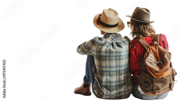 Obraz Travelers couple sitting on transparent background