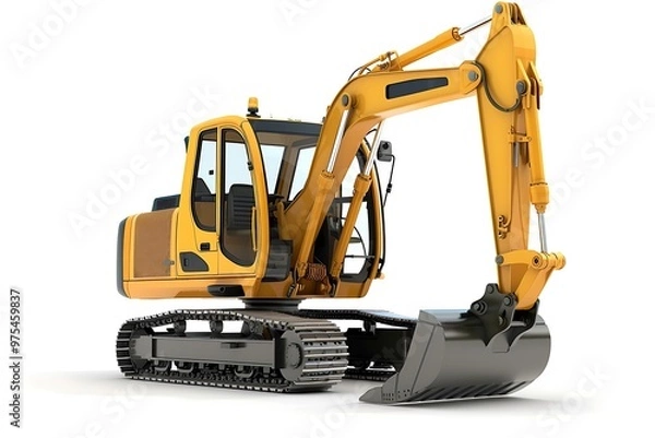 Obraz A yellow construction vehicle with a black cab isolated on white background