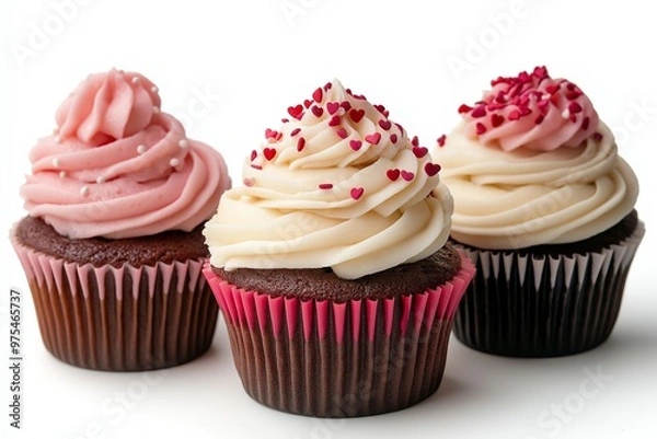 Fototapeta Cupcakes with pink frosting and red sprinkles 