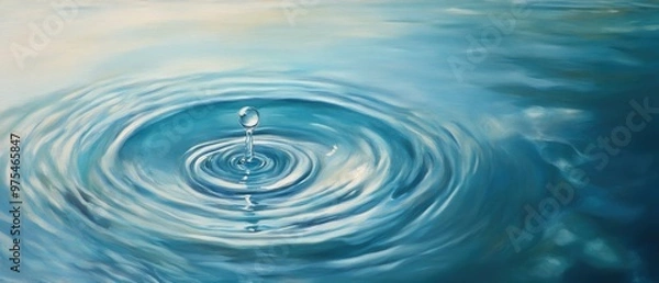 Fototapeta Oil painting depicting a clear water droplet creating ripples symbolizing refreshing purity and the beauty of aqua tones