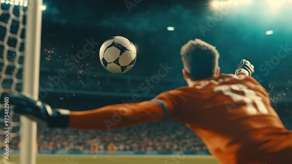 Fototapeta Dynamic Soccer Kick: A Perfect Strike Amidst Electrifying Stadium Energy