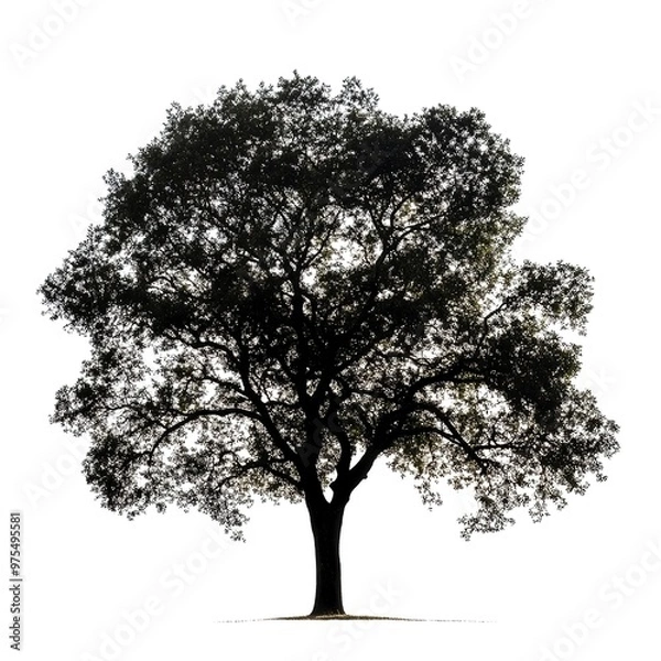 Fototapeta Silhouette of a large tree isolated on a white background.