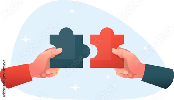 Obraz two hands putting together a puzzle