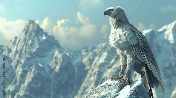 Obraz A majestic white eagle perched on a mountain peak.