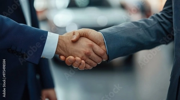 Obraz Handshake Between Customer and Sales Manager in Car Dealership Following Luxury Car Purchase