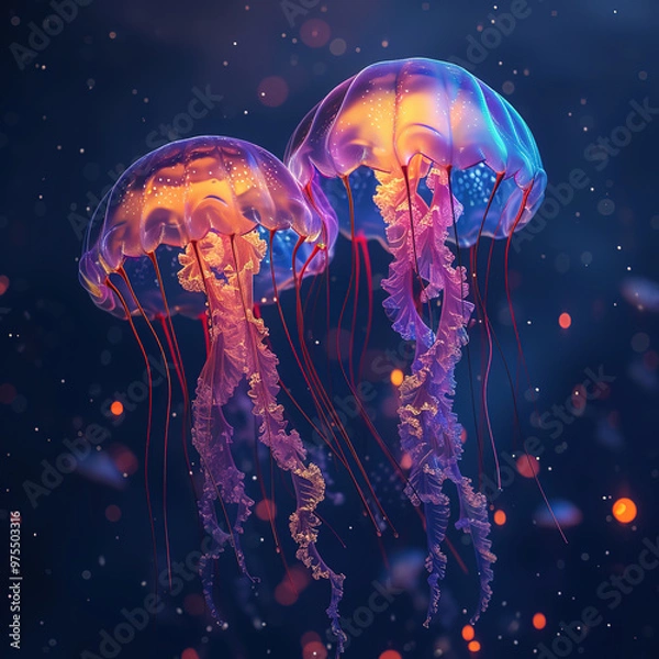 Fototapeta Colorful jellyfish swimming in the ocean
