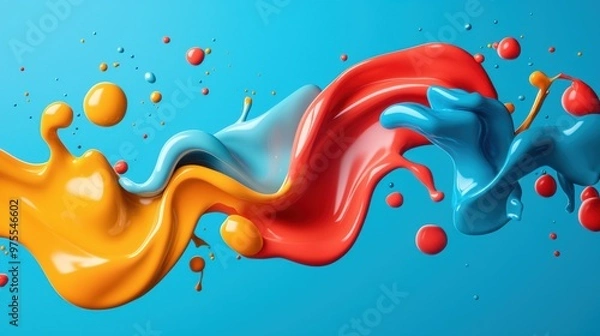 Fototapeta Colorful paint splash on a vibrant blue background, showcasing bright hues and dynamic movement.